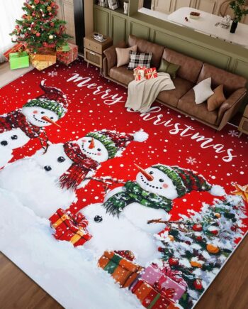 FRAMICS Alfombra de área de Navidad de 8 x 10 pies, alfombra de muñeco de nieve de Navidad para dormitorio, alfombra lavable para sala de estar, alfombra roja antideslizante para decoración de