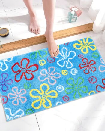 Alfombra de baño de esponja de dibujos animados, alfombra de baño con burbujas de flores, absorbente, antideslizante, rectangular, alfombra de ducha para puerta delantera, para habitación