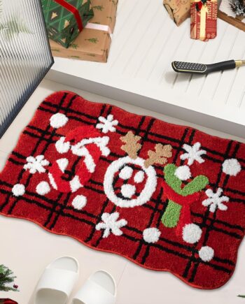 Tapetes de baño a cuadros navideños, decoraciones navideñas, alfombra de baño festoneada, alfombra de baño de microfibra antideslizante para Navidad, tapete de baño para bañera, fregadero y