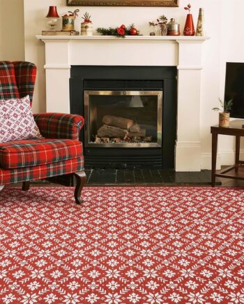 jinchan Alfombra de Navidad de 5 x 7 pies para sala de estar, dormitorio, alfombra decorativa roja para comedor, vestíbulo, Navidad, diseño clásico de copos de nieve, decoración de Navidad, lavable