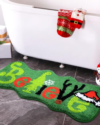 Believe - Alfombra de pasillo de Navidad de 32 x 15 pulgadas, color verde lima y rojo, para decoración de Navidad en julio, alfombra de baño lavable para decoración de baño, dormitorio