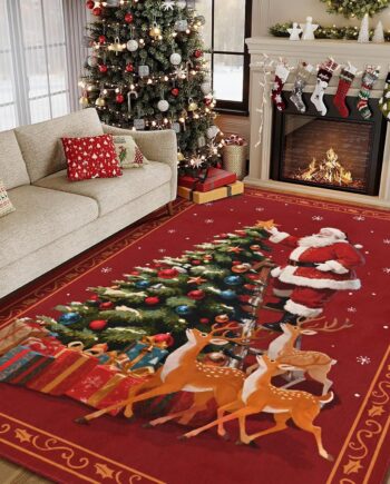 FRAMICS Alfombra de Navidad de 5 x 7 pies, alfombra roja para árbol de Navidad, lavable, antideslizante, alfombra de Papá Noel para dormitorio, pelo bajo, alfombras de invierno suaves de lana