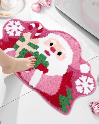 Percozzi Tapete de baño de Navidad rosa con Papá Noel, antideslizante, para baño, cocina, suave, absorbente, rosa, decoración de Navidad, Santaclaus, bonita alfombra de baño de regalo de Navidad, 29.1