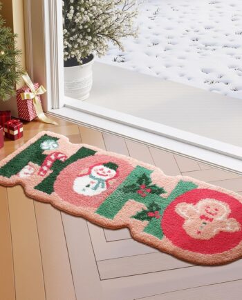 Ashler - Alfombra de baño de Navidad, suave y absorbente con letras HOHO, bonita alfombra decorativa rosa antideslizante para baño, puerta delantera, sala de estar, 45 x 18 pulgadas