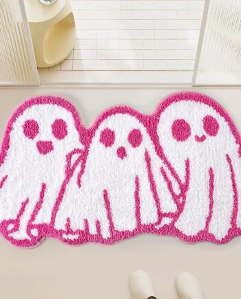 Tapete de baño rosa de Halloween, tapete de baño fantasma, antideslizante, tapete gótico espeluznante, tapete de baño gótico espeluznante, tapete de baño divertido para frente de la ducha, bañera