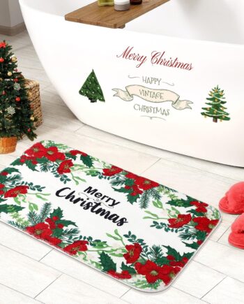 Tinideya Alfombra de baño de Navidad de 19.7 x 31.5 pulgadas, alfombra de baño vintage de Navidad antideslizante, alfombra de ducha absorbente y lavable para decoración de baño, interior y hogar