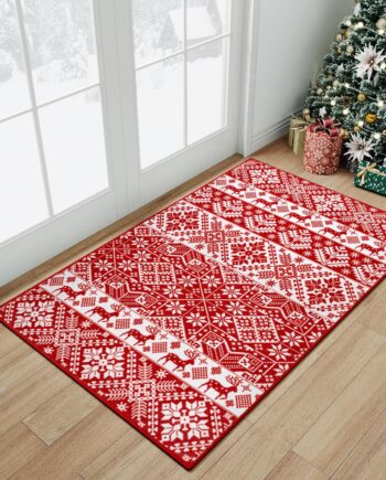 HUGEAR Alfombra vintage navideña de 2 x 3 pulgadas, lavable a máquina, alfombra roja y blanca para puerta delantera, alfombra pequeña antideslizante para dormitorio, cocina, baño