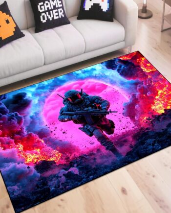 Alfombra de área de juegos de disparos, alfombra de juego de batalla y fondo de bomba colorida diseño de guerra para sala de juegos, sala de juegos, dormitorio de niños y niñas, sala de estar, sala de