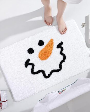 TRUEDAYS Alfombra de baño blanca de Navidad con muñeco de nieve, bonita alfombra de baño lavable de Navidad, alfombra de cocina para sala de estar y dormitorio, antideslizante