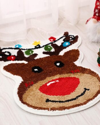 Christmas Reindeer Bathroom Rugs - Brown Xmas Soft Tufted Non-Slip Bath Mat, Absorbent Washable Shower Rug, Winter Holiday Decor for Living Room, Bedroom, Kitchen, Powder Room