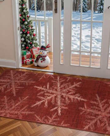 Lahome Alfombra de Navidad con copos de nieve, 2 x 4, lavable, para entrada, tapete suave para interiores, alfombra roja pequeña, antideslizante, decoración de vacaciones, alfombras de entrada para