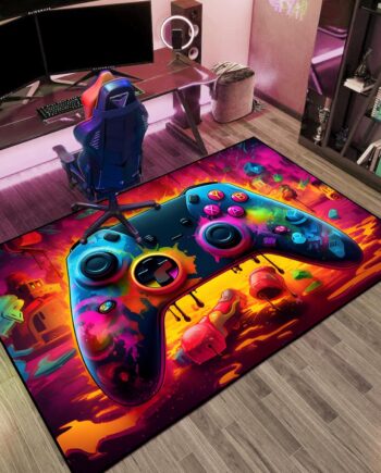 Alfombra de área de juegos para adolescentes y niños, diseño de lava y fondo de bomba colorida, diseño de controlador para sala de juegos, sala de juegos, dormitorio de niños y niñas, sala de juegos