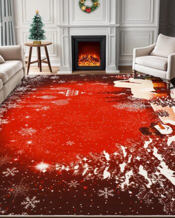 FRAMICS Alfombra de Navidad de 5 x 7 pies, alfombra de Navidad de muñeco de nieve rojo para sala de estar, alfombras lavables para dormitorio, antideslizantes, suaves de pelo bajo, alfombra para
