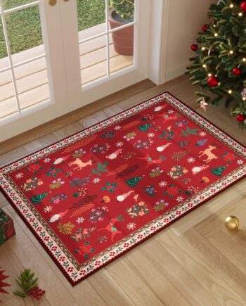 Rugcomf Tapete de Navidad de 2 x 3 – Alfombra de entrada de Papá Noel rojo, lavable a máquina, antideslizante, alfombra de vacaciones de pelo bajo para puerta delantera, cocina, entrada interior