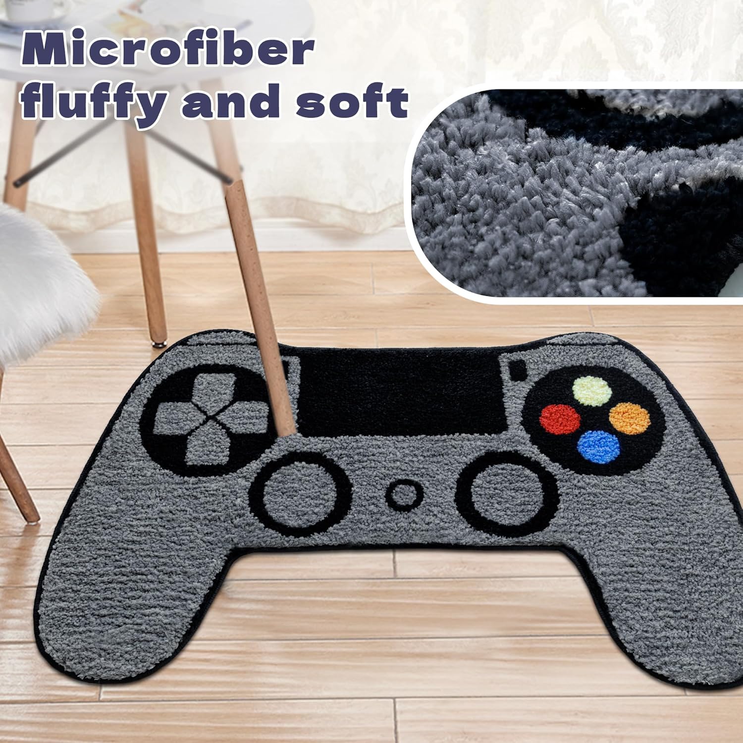 Divertida alfombra de baño negra con gamepad para baño y dormitorio, alfombra de baño pequeña, alfombra de ducha antideslizante, lavable, suave y absorbente, alfombra de área de 20 x 32