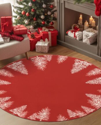 Jinchan Alfombra redonda de Navidad – 5 pies color rojo árbol de Navidad lavable antideslizante alfombra suave para cocina, dormitorio, vestíbulo, guardería, sala de estar, entrada
