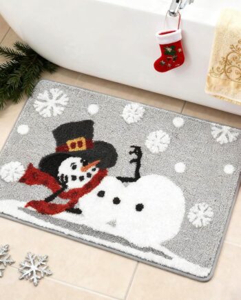 Alfombra de baño de invierno con diseño de muñeco de nieve de 20 x 32 pulgadas, suave y absorbente, tapete de baño con copos de nieve de Navidad, antideslizante, lavable, decoración de baño de