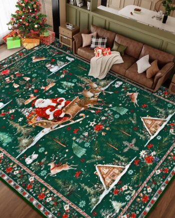 ASPMIZ Alfombra de Navidad de 8 x 10 pies, lavable, antideslizante, alfombra de Papá Noel para sala de estar, pelo corto, suave de lana sintética, para invierno, alfombra grande para dormitorio