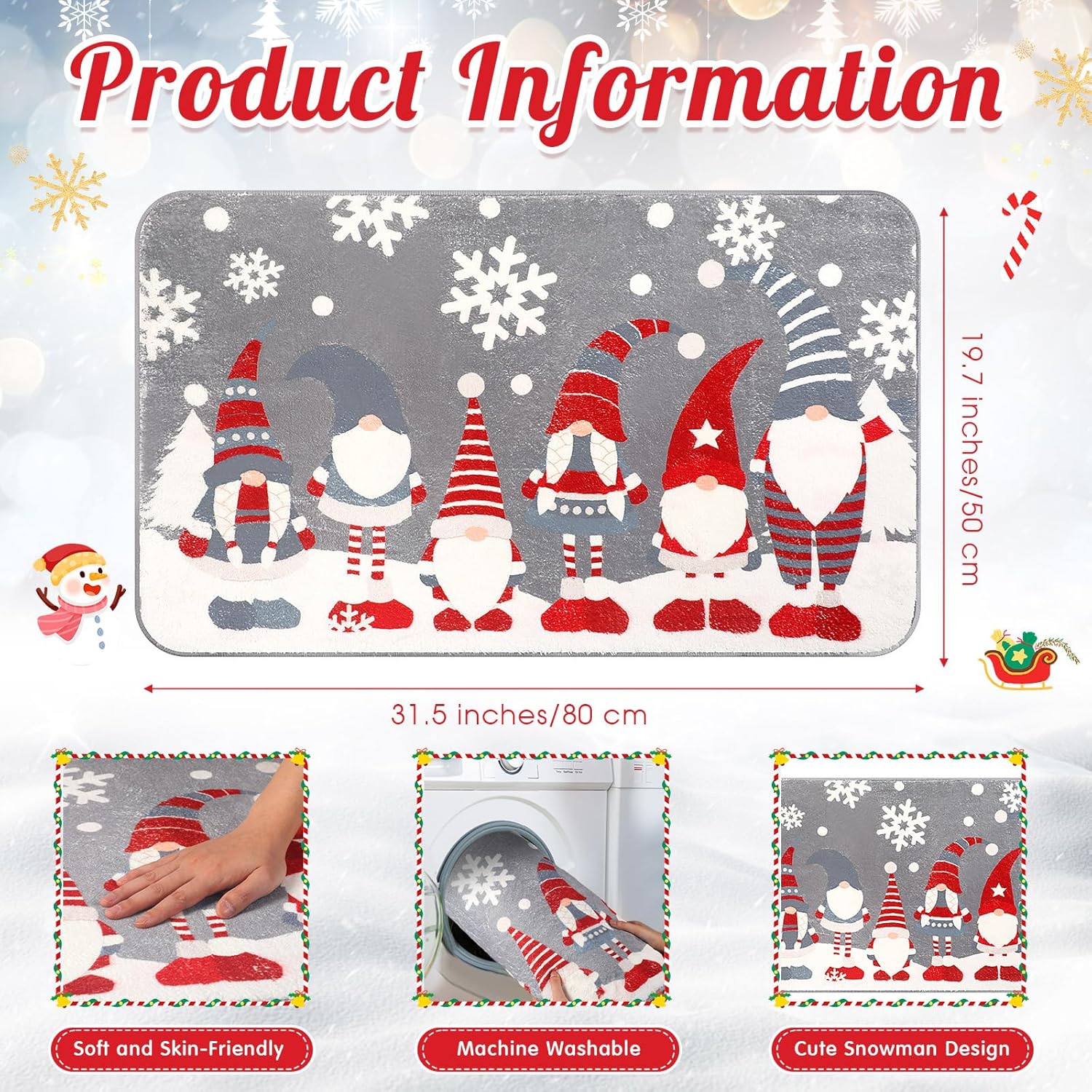 Tinideya Alfombra de baño de Navidad de 31.5 x 19.7 pulgadas, tapete de baño de invierno y Navidad, tapete antideslizante para puerta de entrada de granja, tapetes de bienvenida para vacaciones