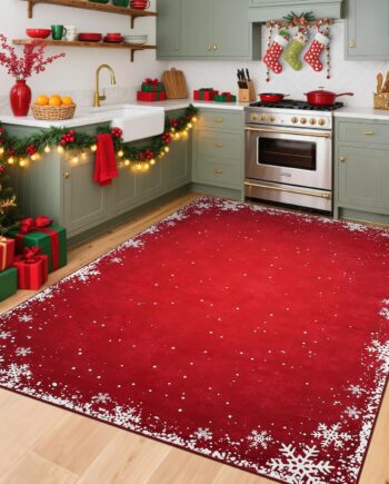 Alfombra de Navidad para dormitorio, de 4 x 6 pies, antideslizante, de pelo corto, alfombra decorativa de Navidad, alfombra bohemia con copos de nieve, alfombra lavable para dormitorio, sala de estar
