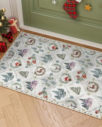 Lahome Alfombra de Navidad con diseño de enrejado marroquí, 2 x 3 pulgadas, para cocina, Navidad, ultrafina, lavable, para interiores, entrada, vacaciones, para entrada, dormitorio (2 x 3 pies, blanco
