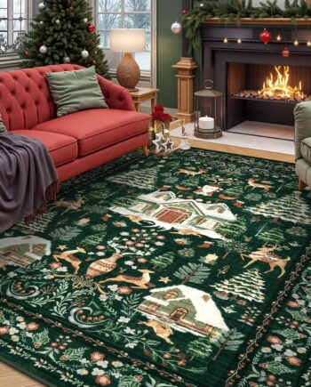 LIVEBOX Alfombras navideñas para sala de estar, de 8 x 10 pies, suaves, lavables a máquina, para dormitorio, alfombra vintage para comedor con parte trasera antideslizante, alfombra grande de interior