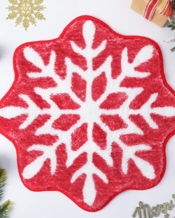 FEBSNOW 1 alfombra pequeña de baño con diseño de copo de nieve rojo, decoración de Navidad, tapete de bienvenida antideslizante con forma redonda para tina, alfombra pequeña lavable para baño, bañera