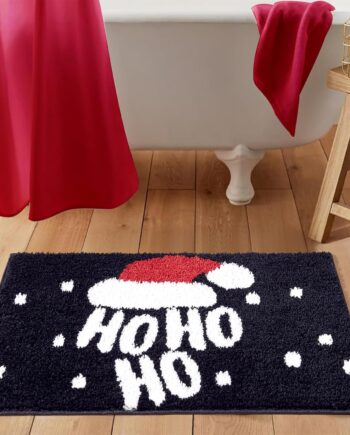 Ho - Tapete de baño navideño lavable, antideslizante, 20 pulgadas de ancho x 32 pulgadas de largo, gorro de Navidad festivo de Papá Noel, decoración de alfombras de baño, microfibra lanuda absorbente,