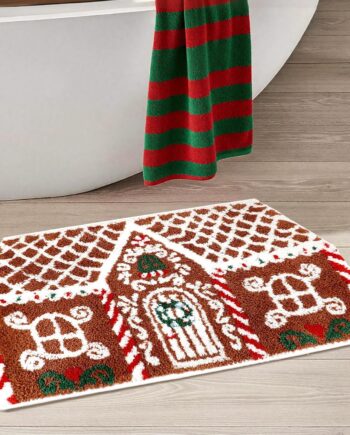 Breling Tapete de Navidad con diseño de pan de jengibre, tapete de baño antideslizante para Navidad, suave, absorbente, para puerta delantera, sala de estar, 28.35 x 16.54 pulgadas