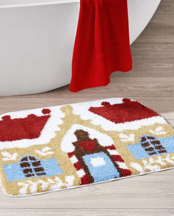 Estmy Bonita alfombra de Navidad de casa de jengibre para decoración de baño, cocina, festividades, vacaciones, dulces, Candyland, alfombra decorativa para dormitorio, antideslizante, de 24 pulgadas