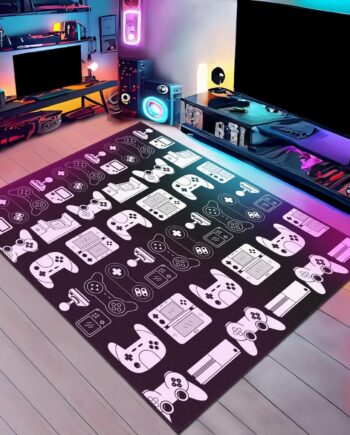 Alfombra de juegos de 4 x 6 pies para habitación de niños, con temática de videojuegos, decoración de habitación de adolescentes y niños, alfombra blanca y negra para sala de estar