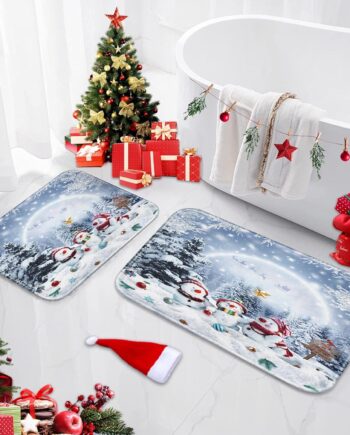 Britimes Juego de 2 alfombras y tapetes de baño de invierno de Navidad, copos de nieve, reno, paisaje de nieve, antideslizante, tapete de baño de microfibra absorbente de espuma viscoelástica lavable