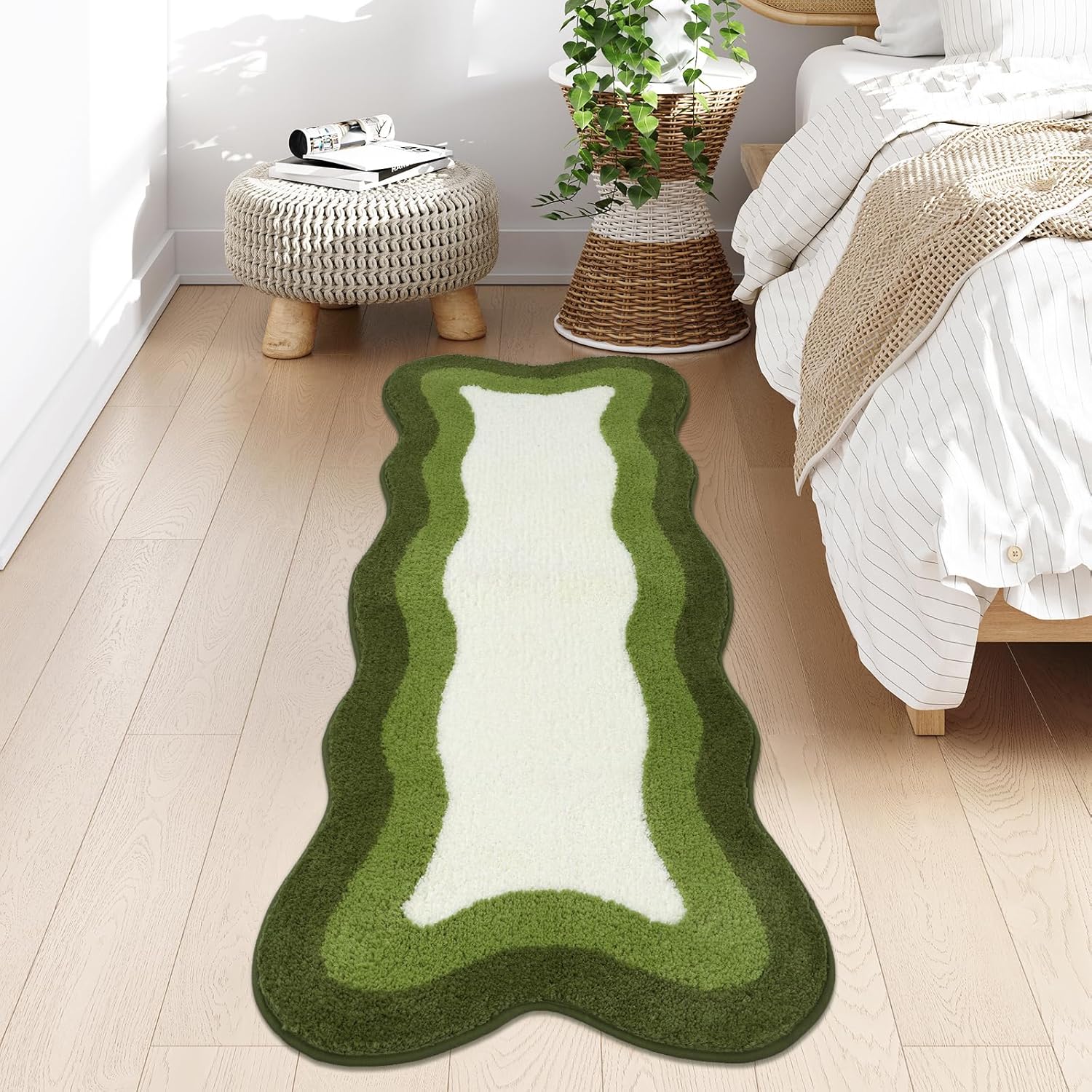 HAOCOO Alfombras de baño grandes de lujo, 24 x 59 pulgadas de largo, antideslizantes, lavables, color verde, de forma irregular, absorbente, para dormitorio, bañera, lavabo, ducha