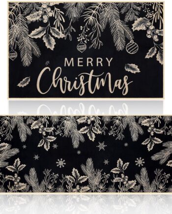 Tinideya Juego de 2 tapetes de cocina con diseño de ramas de pino acebo, lavable y antideslizante, tapete de invierno para decoración de piso del hogar (negro)