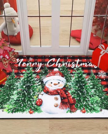 SHACOS Felpudo de Navidad lavable, antideslizante, rojo y negro, a cuadros, nieve y muñeco de nieve, 32 x 48 pulgadas