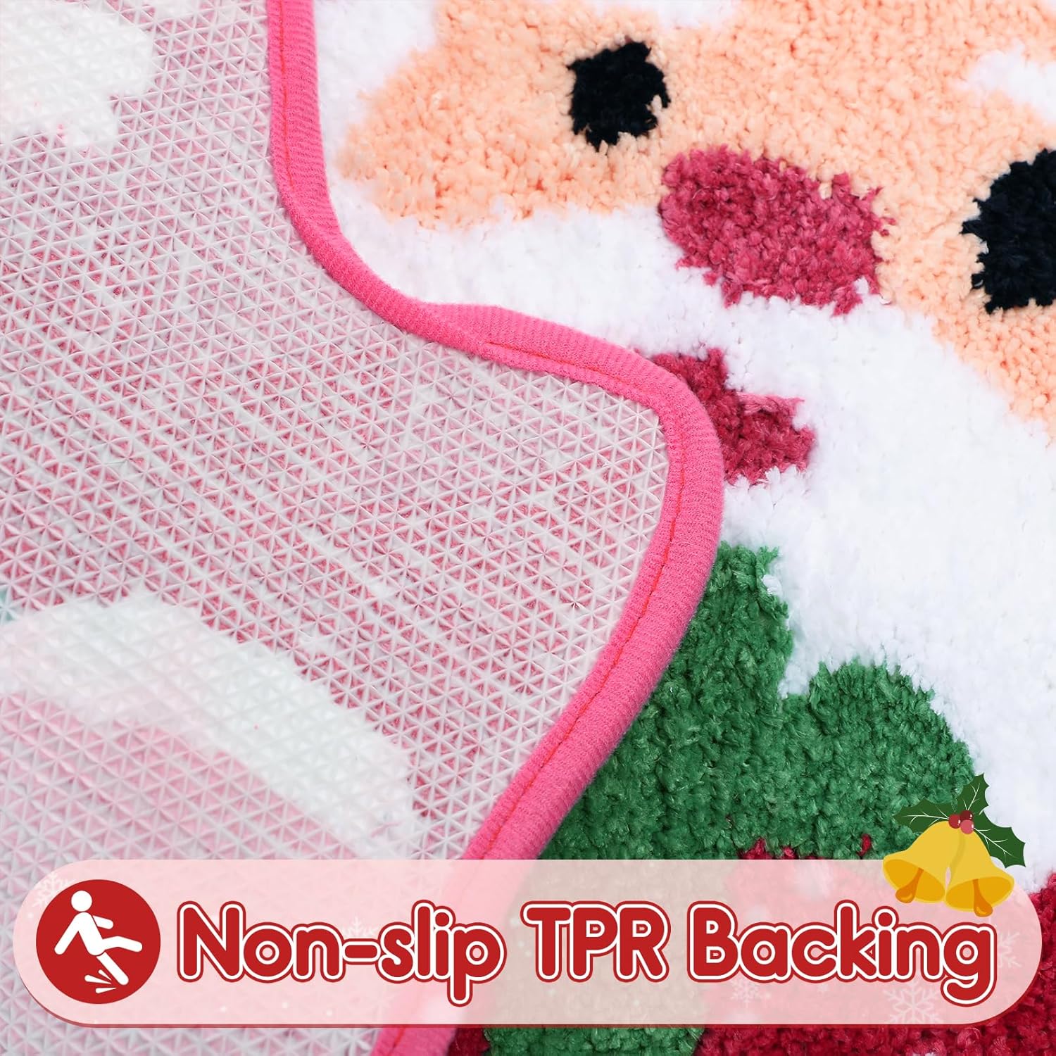 Percozzi Tapete de baño de Navidad rosa con Papá Noel, antideslizante, para baño, cocina, suave, absorbente, rosa, decoración de Navidad, Santaclaus, bonita alfombra de baño de regalo de Navidad, 29.1