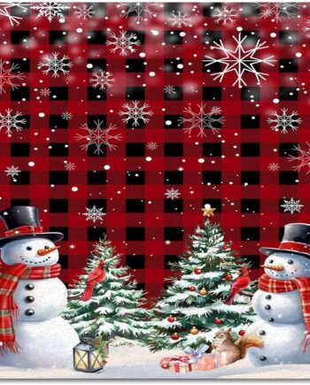 Alfombra de área de muñeco de nieve de Navidad, árbol de Navidad, copos de nieve, rojo y negro, a cuadros, antideslizante, lavable, alfombra para interiores, alfombra que no desprende pelo, para sala