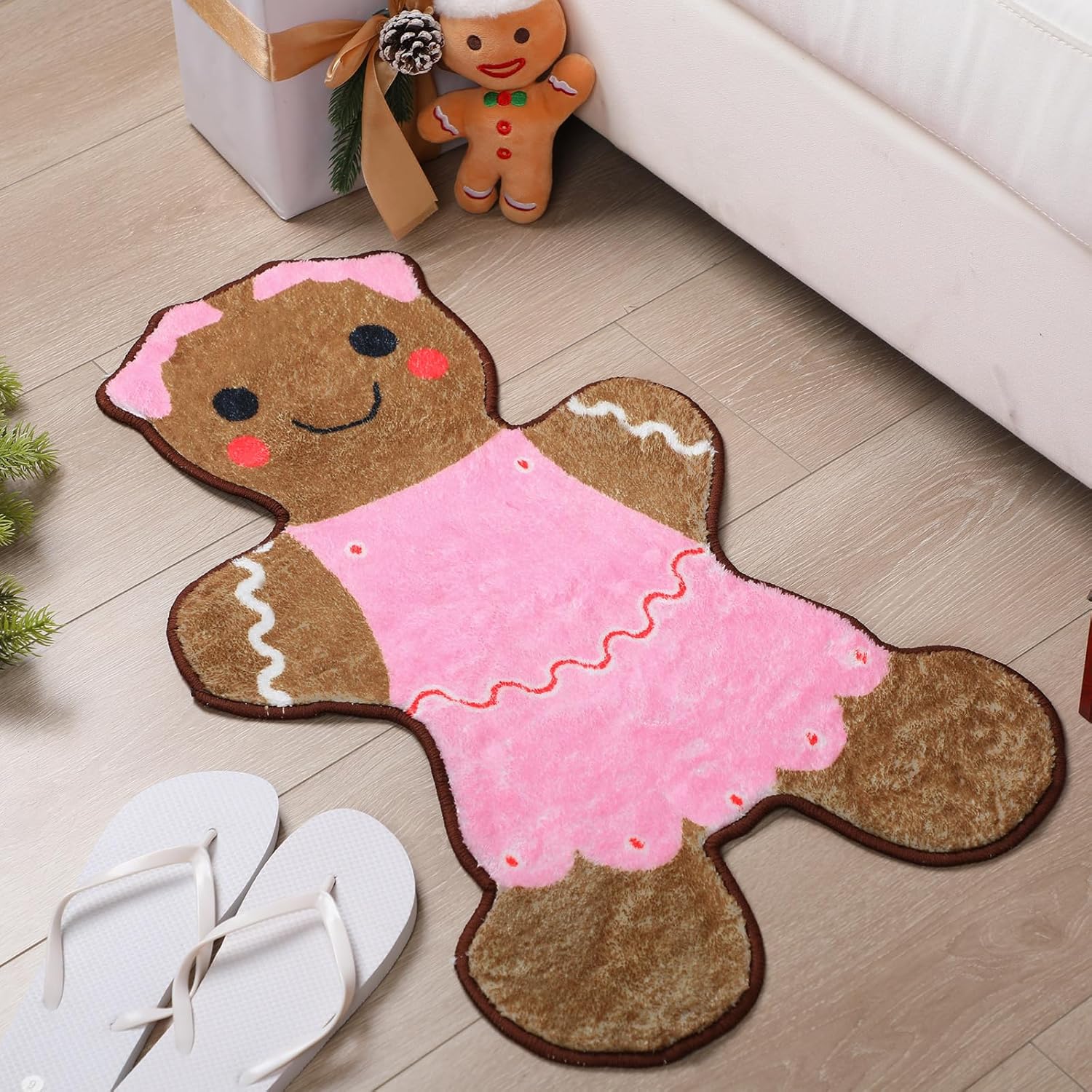 Dunzy Alfombra de baño de jengibre copetuda, color rosa, de 29.53 x 15.75 pulgadas, antideslizante, tapete de bienvenida para el hogar, tapete de baño suave y absorbente para decoración de puerta de
