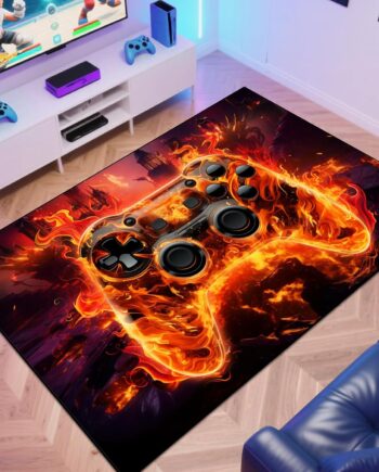 Alfombra de área de juegos para adolescentes, tapete transparente 3D de control de videojuegos para sala de juegos, sala de juegos para sala de juegos, sala de juegos (Hellfire, 79 x 59 pulgadas)