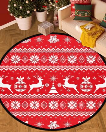keepcute Alfombra redonda roja bohemia con nieve y ciervos, bonita alfombra para dormitorio, sala de estar, estudio, jugar, antideslizante, decoración del hogar, 3 pies de diámetro