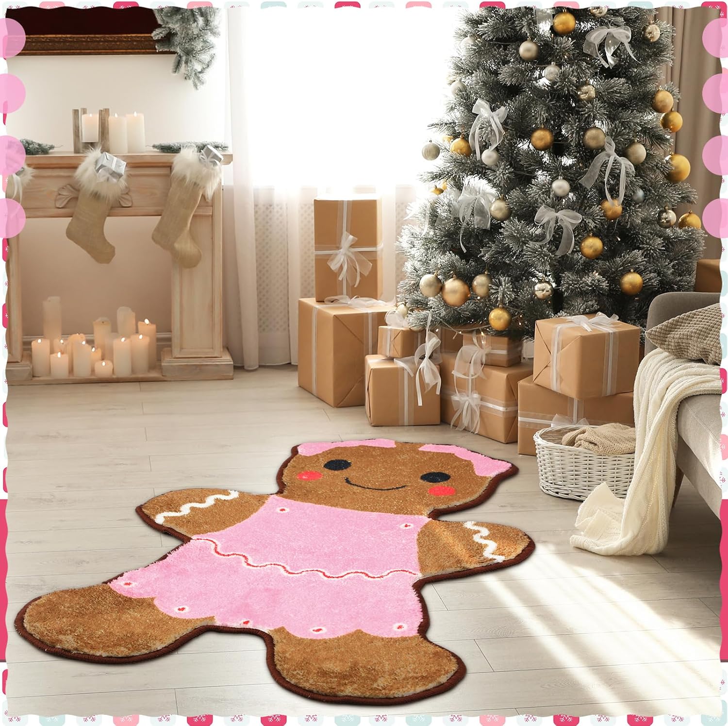 Dunzy Alfombra de baño de jengibre copetuda, color rosa, de 29.53 x 15.75 pulgadas, antideslizante, tapete de bienvenida para el hogar, tapete de baño suave y absorbente para decoración de puerta de