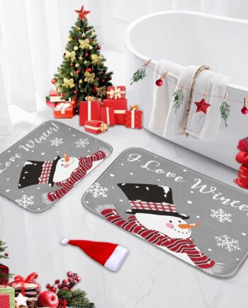 Arttown Juego de 2 tapetes de baño de Navidad, lindos copos de nieve y copos de nieve sobre fondo gris, cubierta lavable, alfombra de piso, alfombra de baño, decoración de baño, 16 x 24 y 20 x 32