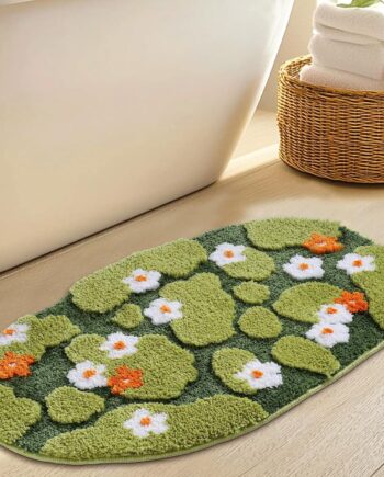 Alfombra de baño con musgo floral verde, ultra gruesa, suave, decoración estética 3D, bonita alfombra de baño copetuda, antideslizante, absorbente, lavable, alfombra de musgo para ducha