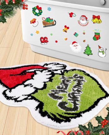 Homgaty Tapete de baño de Navidad, color verde, tapete de baño de Navidad, súper suave, absorbente, antideslizante, tapete de baño de felpa navideña para baño, sala de estar, dormitorio, 25.5 x 22.4