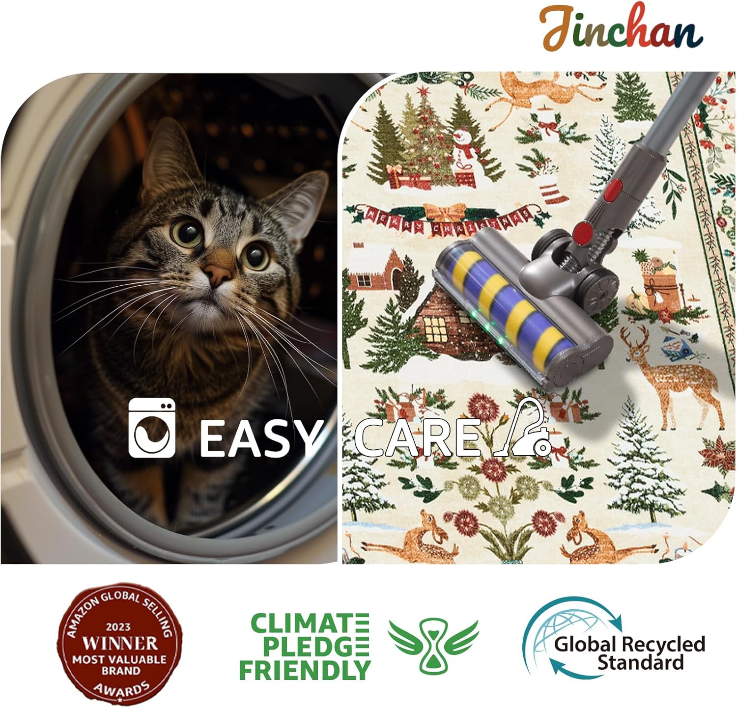 jinchan Alfombra de Navidad de 8 x 10 pies para sala de estar, dormitorio, alfombra decorativa para comedor, árbol de Navidad y cabaña, impresa, gran decoración de Navidad, para interiores, lavable