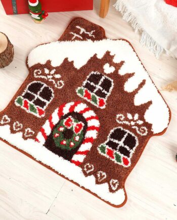 Christmas Gingerbread House Bath Mat Non-Slip Super Absorbent Candyland Shower Rug, Festive Plush Microfiber Bathroom Decor Non-Skid Backing for Winter Holiday Home, Kitchen, Living Room 22.8" x 23.6"