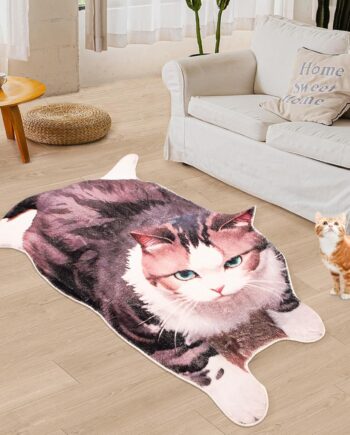 Alfombra con forma de gato, diseño funky, 5.2 x 3.2 pies, divertida alfombra para mascotas para niños, irregular para dormitorio, baño, sala de estar y comedor, decoración del hogar, material suave
