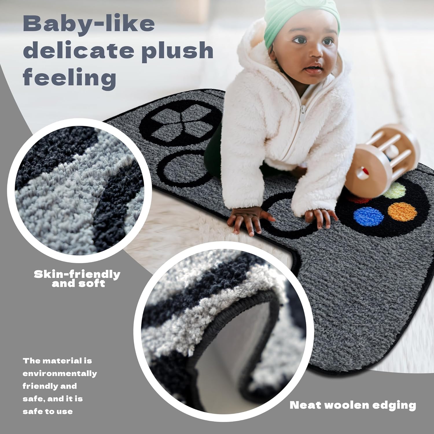 Divertida alfombra de baño negra con gamepad para baño y dormitorio, alfombra de baño pequeña, alfombra de ducha antideslizante, lavable, suave y absorbente, alfombra de área de 20 x 32