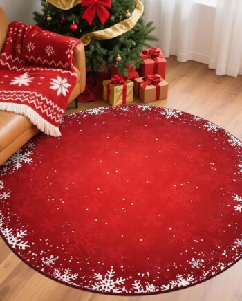 RUGSREAL Alfombra redonda de Navidad de 3 pies lavable para entrada, alfombra pequeña antideslizante para interiores, alfombra circular decorativa de Navidad, alfombra circular decorativa de estilo