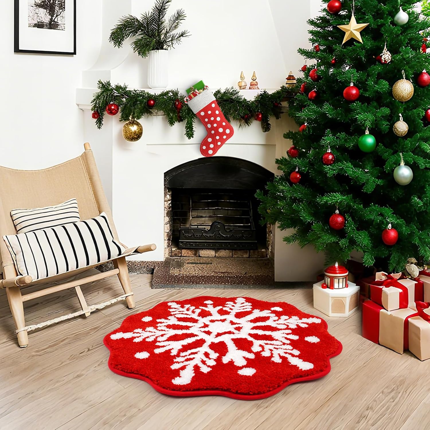 Alfombras de baño de Navidad para baño, alfombra de baño con forma de copo de nieve rojo, alfombras de baño suaves y absorbentes, alfombra antideslizante para ducha, baño y dormitorio